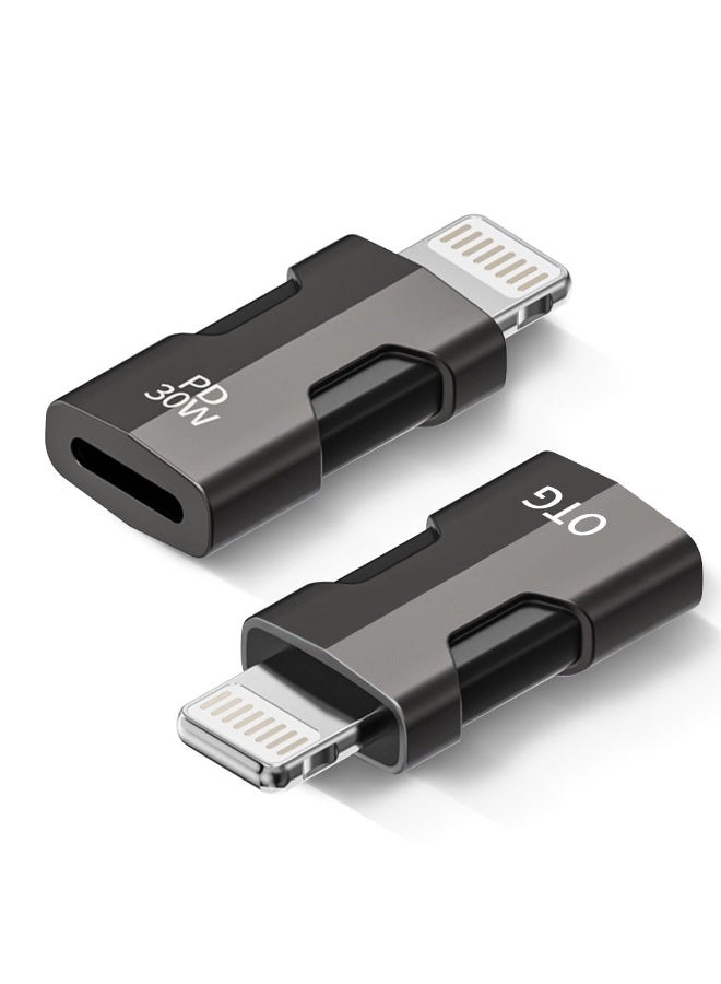 Peachjoy USB C Lightning Adapter with 30W PD Support - Fast Charging, Data and Audio Adapter Transfer, Male to Lightning Female Headphone Converter Fit for iPhone iPad [1 Fast Charging + 1 Audio] - Image 1